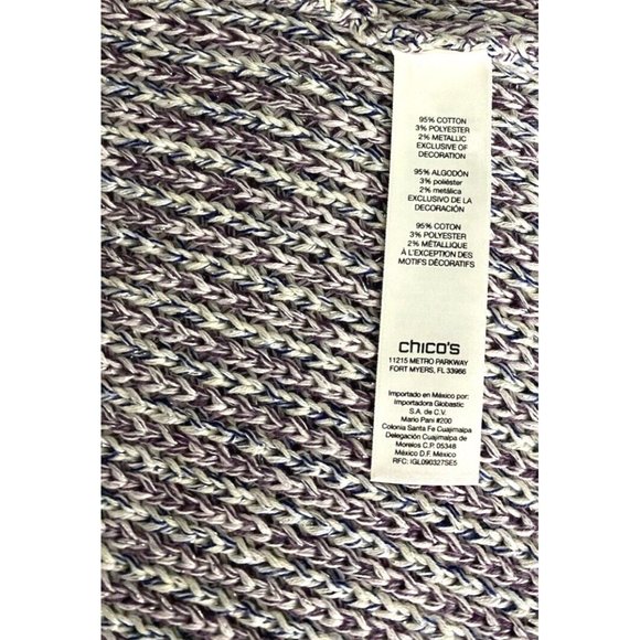 Chico's Freida Fringe Open Knit Cardigan Sweater Lavender Silver Metallic $109 - Picture 10 of 13